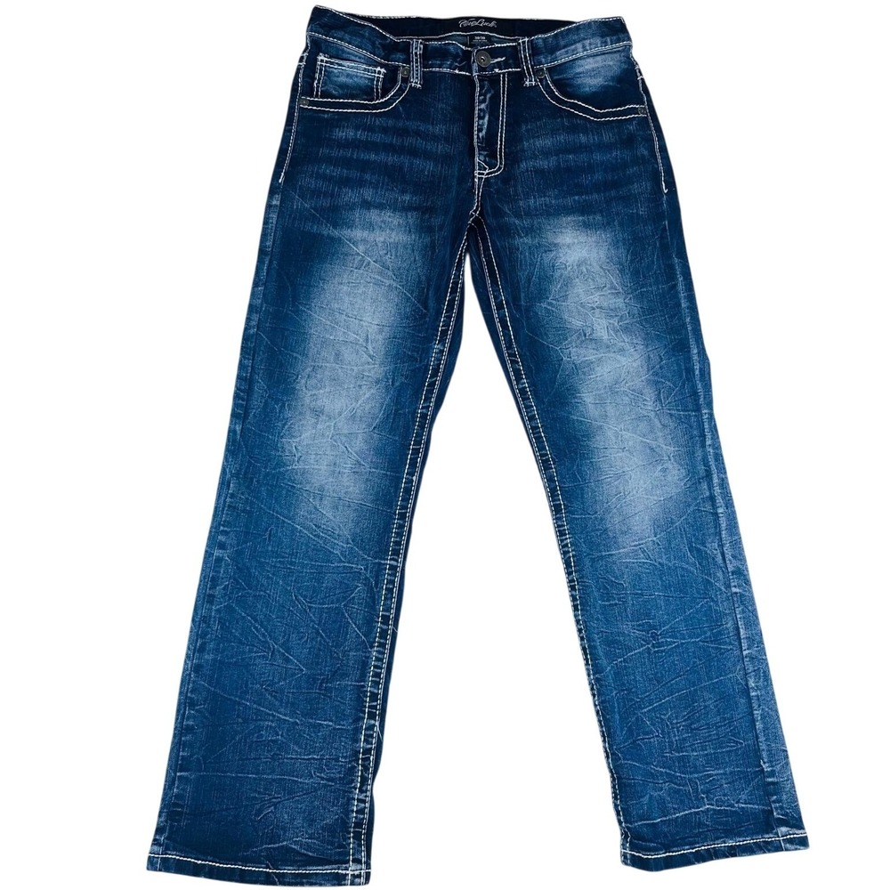 True Luck Jeans Mens 30/30 Blue Thick Stitch Faded‎ Stretch Denim Pants